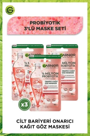 1-2 Milyon Probiyotik Türevi Içeren Onarıcı Kağıt Göz Maskesi 3'lü Set - Garnier