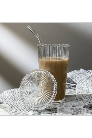 1 Adet 400 ml Cam Kapaklı Pipetli Origami Stil Cam Bardak | Kahve Ve Sunum Bardağı| Meşrubat Bardağı ew-kapaklı156 - 4