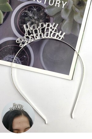 1 Adet Gümüş Happy Birthday Yazılı Metal Parti Taç Doğum Günü Renkli Parti Tacı 18 Cm - Parti Dolabı