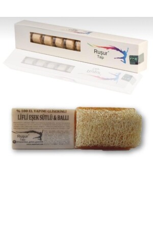 1 Schachtel Rushur-Stein, 1 Stück Honig-Eselsmilch-Faserseife, 100 % handgefertigt - Ruşur Sefidab