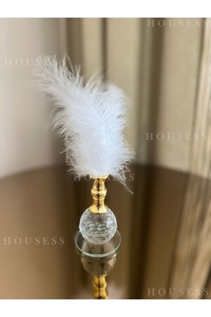 1 Stück weiße gefiederte goldene Kristallkugel-Federhalter-Dekorfigur - Housess