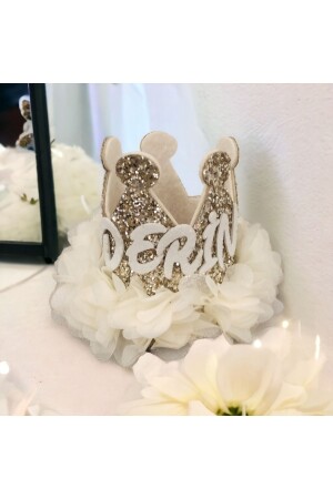 1 yaş doğum günü tacı Gold ekru isimli - Damlakids