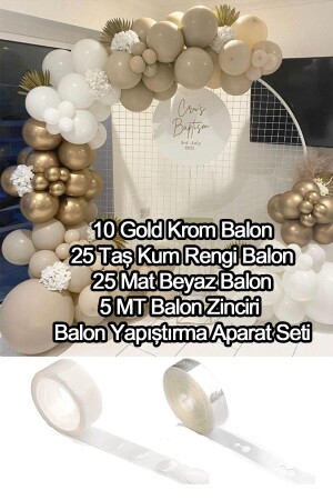 10 Krom Gold, 25 Beyaz Ve 25 Taş Kum Rengi Balon Zinciri Doğum Günü Nişan Kına Pastel Bride Seti tye2106220133 - 2