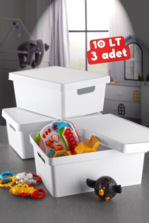 10 Lt. Kapaklı Kutu 3 Adet Beyaz - Nandy Home