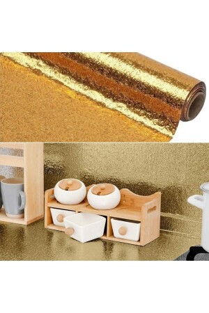10 Metre Kendinden Yapışkanlı Silinebilir Mutfak Tezgah Üstü Sticker Folyo Gold Renk P570216S1525 - 4