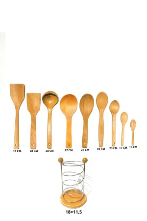 10 parça bambu ahşap kaşık tahta spatula servis kepçe seti-metal standlı YNGN.STNDLI.ST - 3