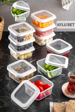 10 Stück quadratische Frühstücksschüssel mit Silikondeckel – Frühstücks-Aufbewahrungsbehälter-Set weiß TYCQ2P9PZN168617761362059 - 1