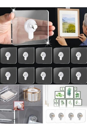 10 Stück selbstklebende Kleiderbügelnägel, transparent, stark, ohne die Wand zu beschädigen, ohne zu bohren und keine Spuren am Tisch zu hinterlassen - Blue Home Lıght