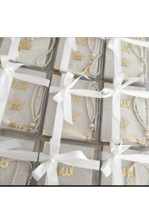 10-teiliges Yasin-i Şerif- und Perlen-Gebetsperlen-Set aus Samt (im Karton) - Hac