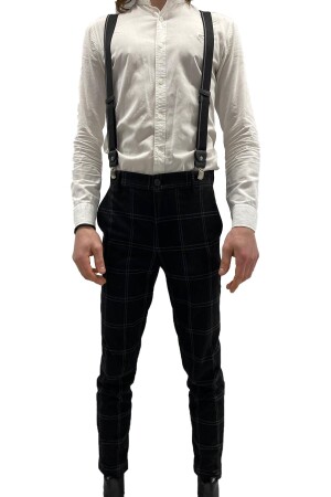 %100 Deri Gri Çizgili Siyah Unisex Pantolon Askısı ZKTNASKS24 - ZEKTON