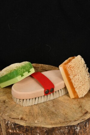 %100 Doğal At Kılı Selülit Batık Fırçası Ve Kabak Lifli Ballı Eşek Sütlü Aloe Veralı Sabun 3'lü Set Hakiki At Kılı - Genel Markalar