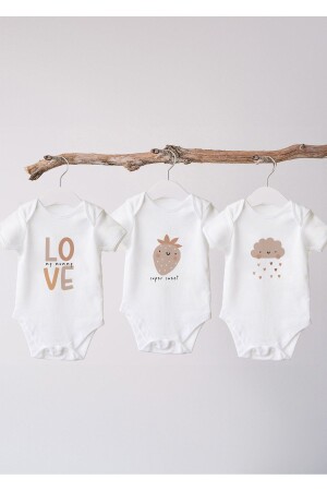 %100 Organik Pamuk 3lü Baskılı Kısa Kollu Bebek Body - Lilabio
