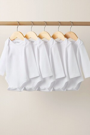 %100 Organik Pamuk 5li Beyaz Uzun Kollu Bebek Body - Lilabio