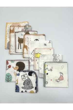 10er-Pack Baby-Mundtücher / Mundwindeln aus 100 % Bio-Baumwoll-Musselin-Stoff (25 x 25 cm) - Fox&Sky