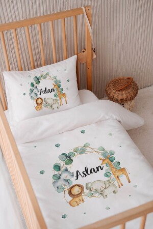 %100 Pamuk Saten Isme Özel 100x150 Bebek Yatak Nevresim Seti Safari - Lilabio