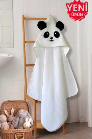 %100 Pamuk Yumuşacık Bebek Banyo Kundak Havlusu 75x75cm/ Panda PH10119BHK - 1