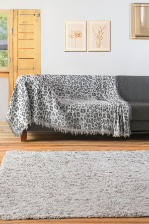 %100 Pamuklu Leopar Gri Lüks Kaymaz Koltuk Örtüsü Koltuk Şalı Çok Amaçlı Örtü - Bh