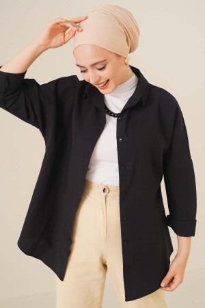 103901 Oversize Basic Tesettür Gömlek - Siyah - Asilmoda