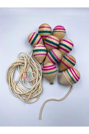 10adet Ahşap Topaç Nostaljik Oyuncak Doğal Çocuk Oyuncağı 1-5 Metre Ipli Fıtça Oyunu Fırıldak Topacı - Güzelyüz Avm