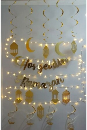 10'lu Tavan Süs ve Hoşgeldin Ramazan Bannner ve Led ışık Ramazan Ayı Süsleme Seti- Tüm Yaşlar - 1
