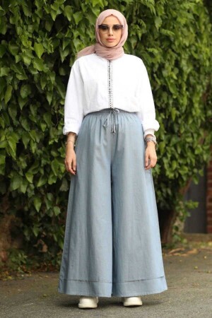 1138-lastikli Bol Paça Pantolon Açık Mavi - Neways