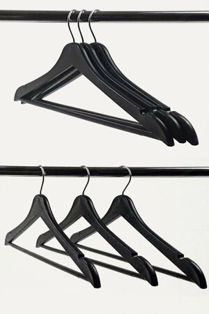 12 Adet - Ahşap Görünümlü Plastik A Kalite Siyah Elbise Kıyafet Askı EST66122512 - 3