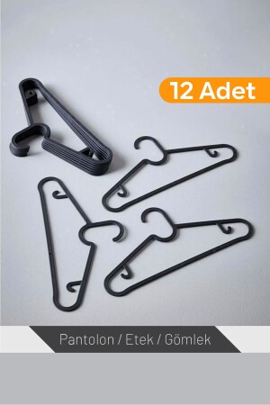 12 Adet - Siyah Elbise- Fular- Gömlek- Tişört Askısı Kırılmaz Askı - Esti