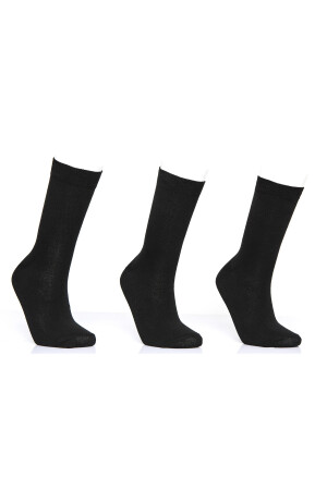 12 Çift Unisex Düz Siyah 4 Mevsim Pamuklu Çorap PML241 - 4