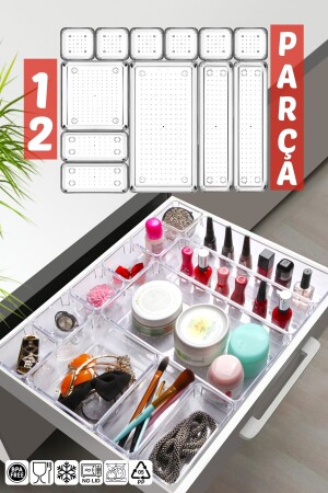12 Parça Çekmece İçi Punto Drawer Düzenleyici Organizer ŞEFFAF - Nandy Home