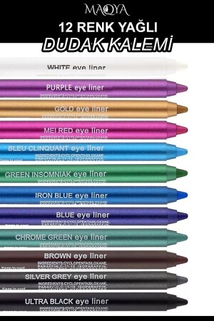 12 Renkli Neon Eyeliner Yağlı Göz Kalemi Seti - Maqya Cosmetics