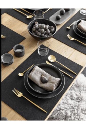 12 Stück rechteckige Tischsets aus schwarzem Leder für 6 Personen ASS300515SD - 1