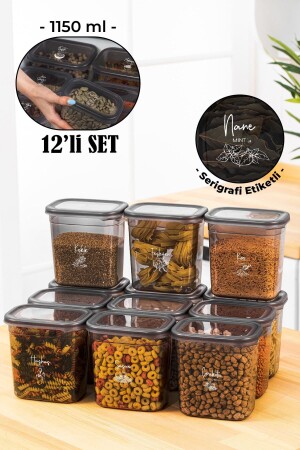 12-teiliges Peggy-Gewürzdosen-Set, rechteckig, mit weißem Siebdrucketikett, 1150 ml, Anthrazit BHRT12LI1150 - Vienev