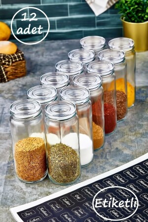 12'li Büyük Boy Cam Kavanoz Saklama Kabı Baharatlık Seti Süper Set 500 Ml (etiket Hediyeli) fbzsklma1 - FBZhome