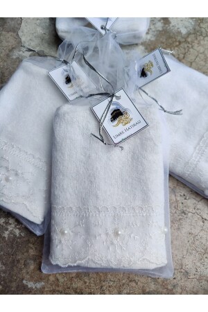 12’li Dantelli Hediyelik Tül Keseli Ekru Renk Mutfak Havlusu 30×50 Cm - Havlu Dünyası