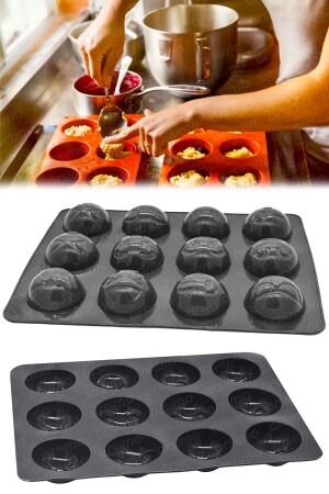 12'li Silikon Emoji Muffin Kek Parfe Tatlı Kalıbı | Silikon Fırın Muffin Kek Pişirme Sunum Kalıbı ARS-SLKN-EMOJI - 1