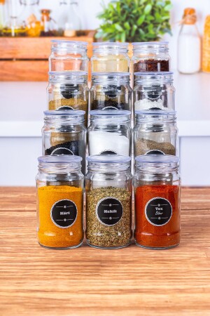 12 Adet Vakum Kapaklı Cam Baharatlık Seti 330 Cc -12li Vakumlu Baharat Takımı KRM 015900 - KRM HOME