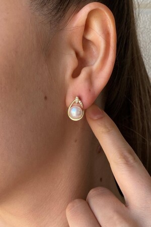 14 Ayar Altın Kadın Taşlı Damla Inci Küpe - Birinci1926