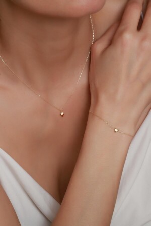 14 Ayar Altın Mini Kalp Kolye Ve Bileklik Seti KLYMNKLPBLKLKST - Bayar Gold