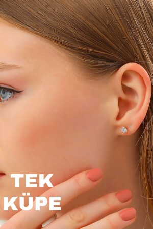 14 Ayar Altın Tek Taş Küpe 5 Mm Sarı Tek Küpe - Moom Mücevherat