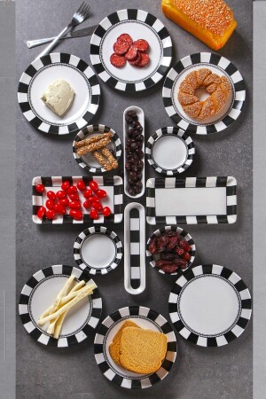 14 Parça 6 Kişilik Handmade Dama Desen Kahvaltı Takımı - Lüx Kahvaltılık Sunum Seti - Nandy Home