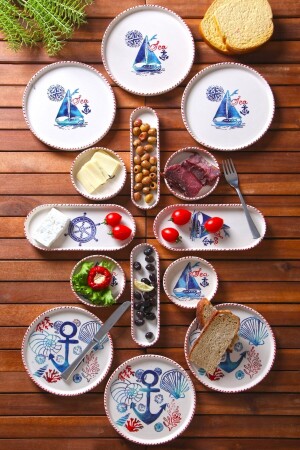 14 Parça 6 Kişilik Handmade Marin Kahvaltı Takımı - Lüx Kahvaltılık Sunum Seti NDY-BLS-14SET - 3