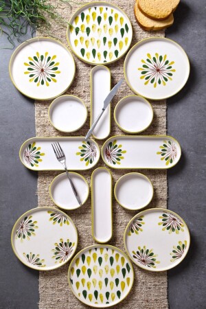14 Parça 6 Kişilik Handmade Yeşil Nokta Kahvaltı Takımı - Lüx Kahvaltılık Sunum Seti - Nandy Home