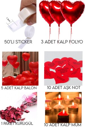 14 Şubat Sevgililer Günü Romantik Oda Mekan Süsleme Özel Gün Yıldönümü Gül Kalp Balon Mum Süpriz Set 300120231450 - 2