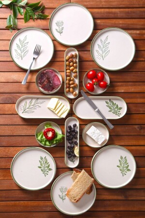 14-teiliges handgefertigtes Frühstücksset mit grünen Blumen für 6 Personen – luxuriöses Frühstückspräsentationsset NDY-BLS-14SET - 1
