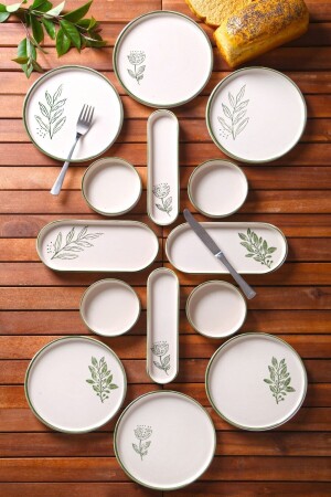 14-teiliges handgefertigtes Frühstücksset mit grünen Blumen für 6 Personen – luxuriöses Frühstückspräsentationsset NDY-BLS-14SET - 2