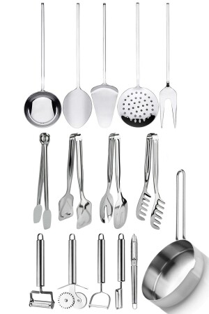 15 Adet Ekonomik Pişirme Ve Servis Gereçleri; Servis Ve Sunum Sos Tavası, Maşa, Kepçe, Soyacak Seti SE-1908230 - Selenica