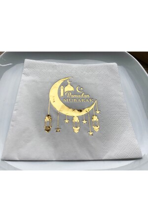 16lı Ramadan Mubarak Gold Parlak Peçete Altın Varaklı Ramazan Temalı Iftar Sofrası Dini Süs 16x16cm - 2