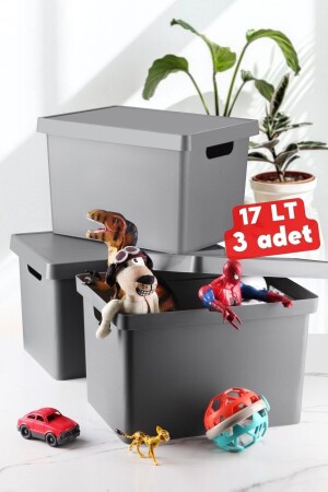 17 Lt. Kapaklı Kutu 3 Adet Antrasit - Nandy Home