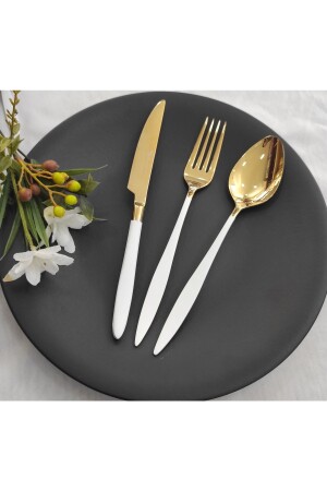 18 Parça Beyaz Titanyum Gold Çatal Kaşık Bıçak Seti CMDCSGTGS83 - BRONDOFF