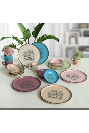 18 Parça Tabaklı Çay Seti - Keramika